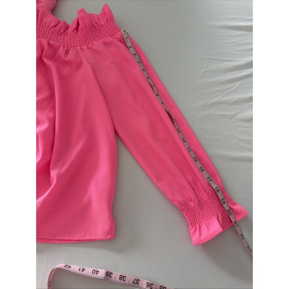 Crown & Ivy Off On Shoulder Shirt Top Womens Sz XL Neon Pink Smocked Stretch EUC - Picture 10 of 11